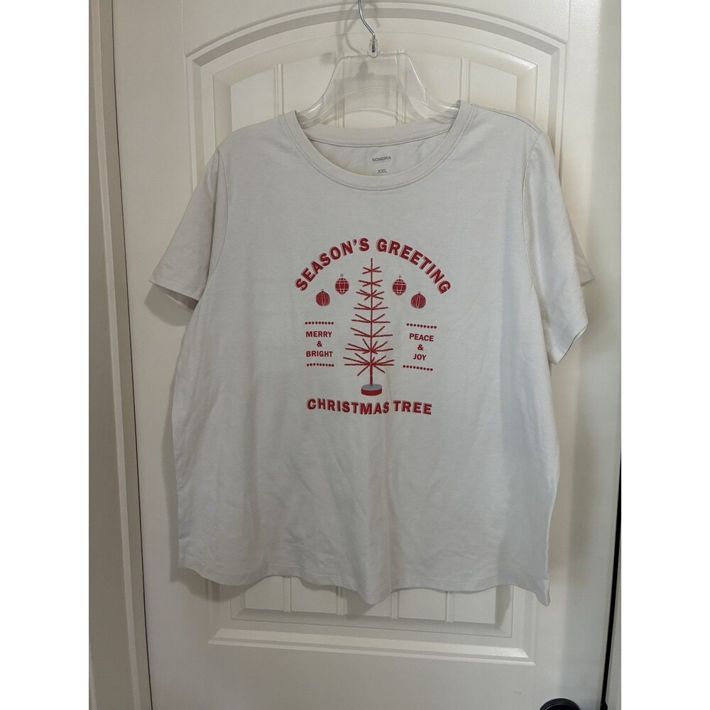 Sonoma Woman's Beige season’s greetings Cap Sleeve T-Shirt Size XXL NWT